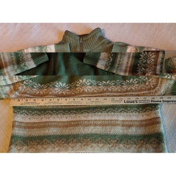 Woolrich 100% Lambs Wool Fair Isle Snowflake Nordic 1/4 Zip Sweater Sage Green S - Picture 9 of 12